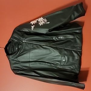2X Cottage Core Faux Leather ROSES moto Jacket Plus Size